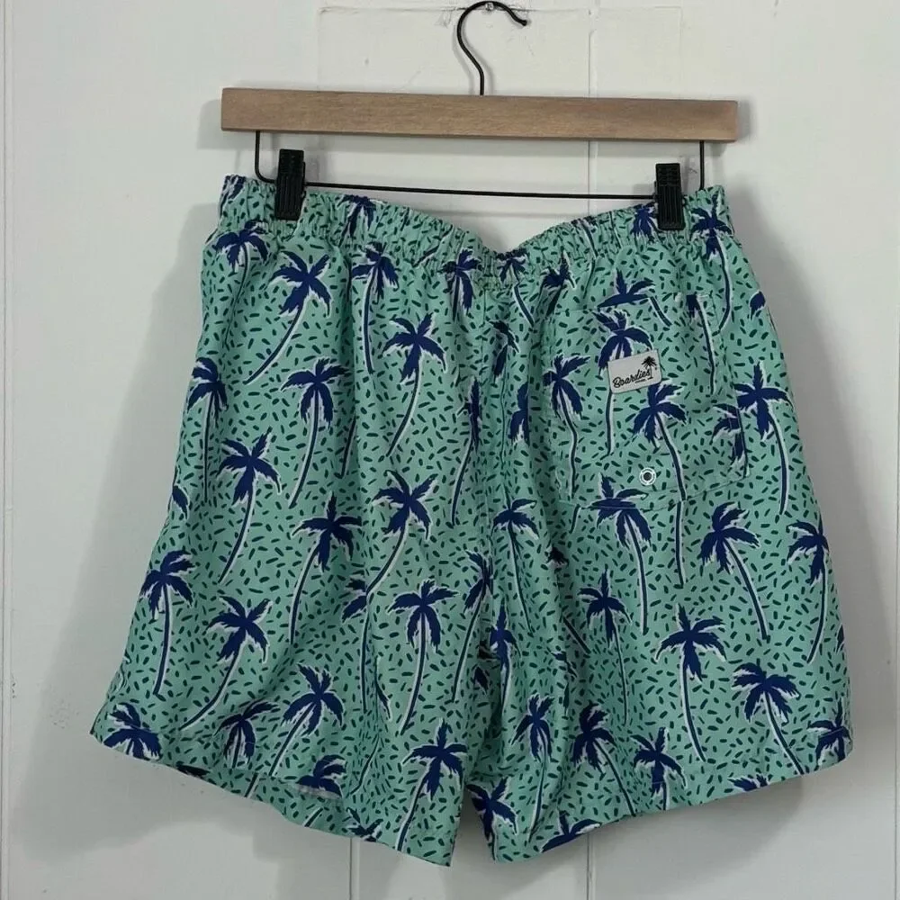 Boardies Blue Palm Tree Lined Swim Trunks‎ Mens Medium
